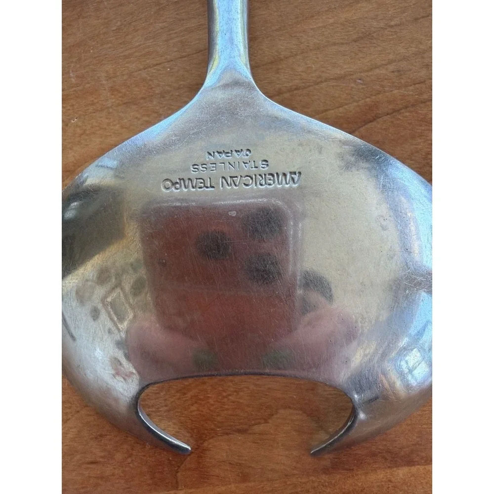 American Tempo Mid-Century Modern Stainless Serving Spoon with Wood Handle, Japa